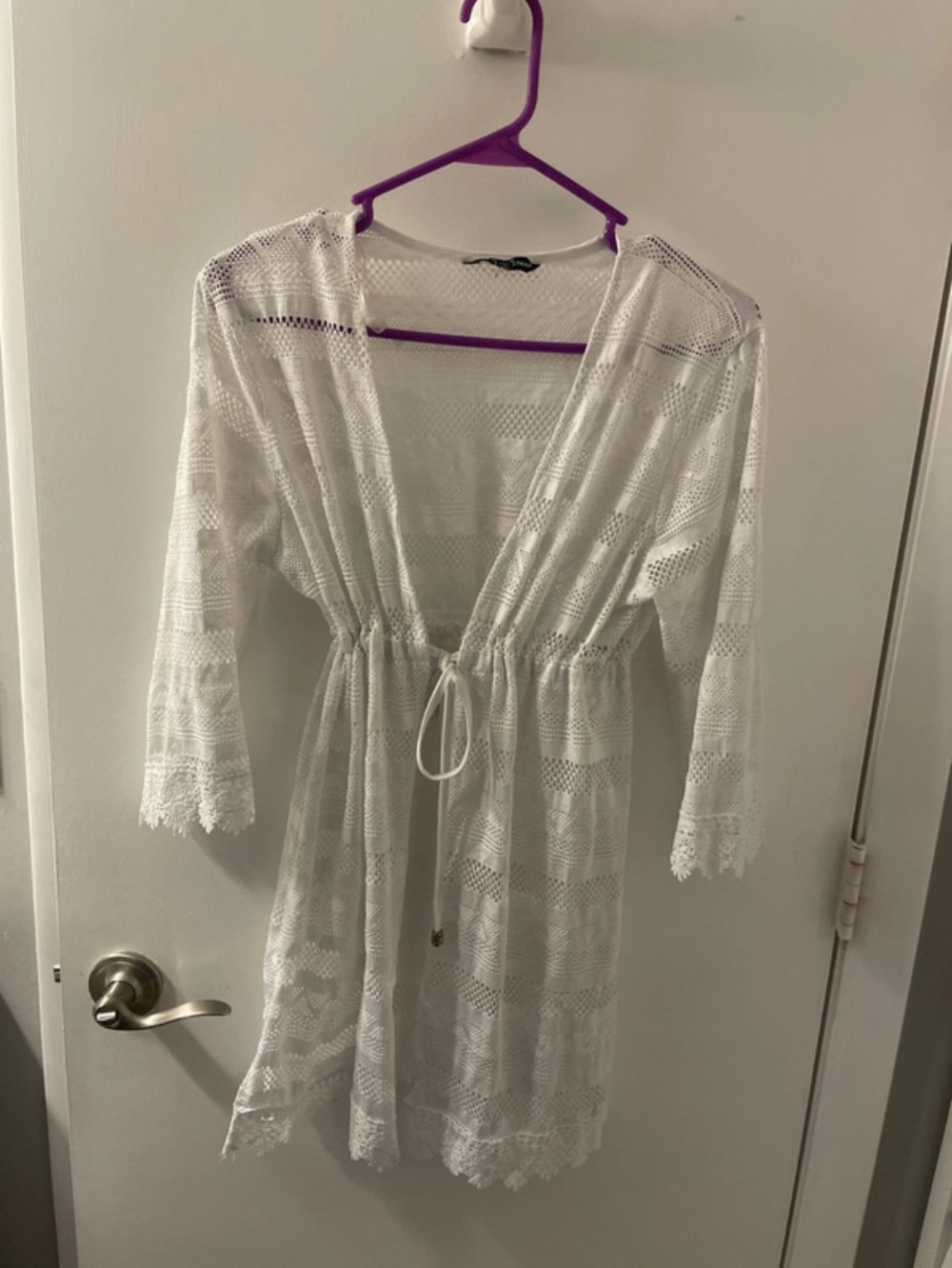 Sheer White Lace Drawstring Swimsuit coverup